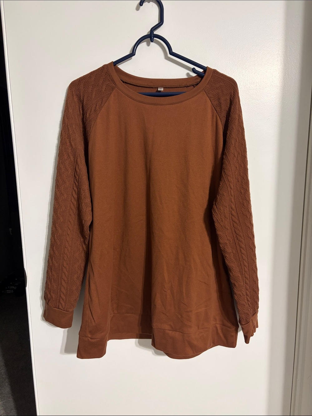 Source Unknown Cable-Sleeve Pullover Sweatshirt - Rust Brown